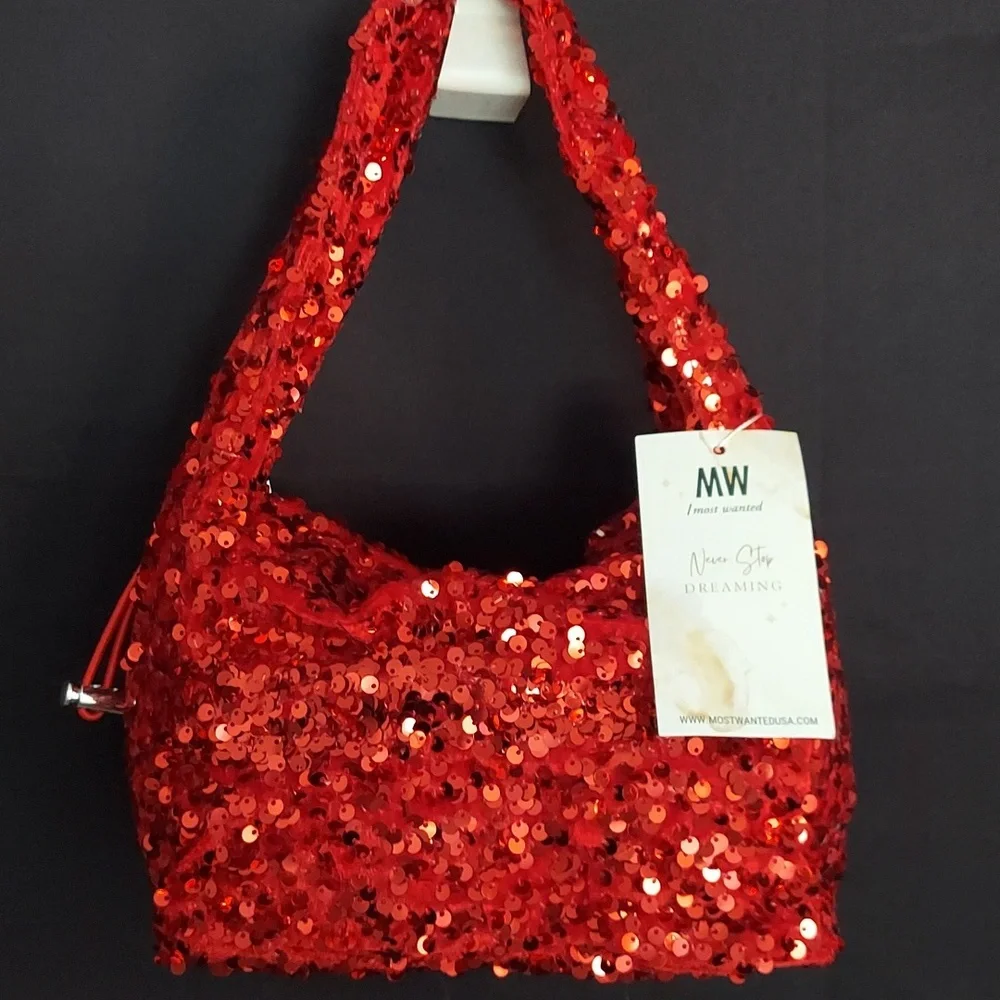 MOST WANTED Red Sequin Handbag - Picture 2 of 12